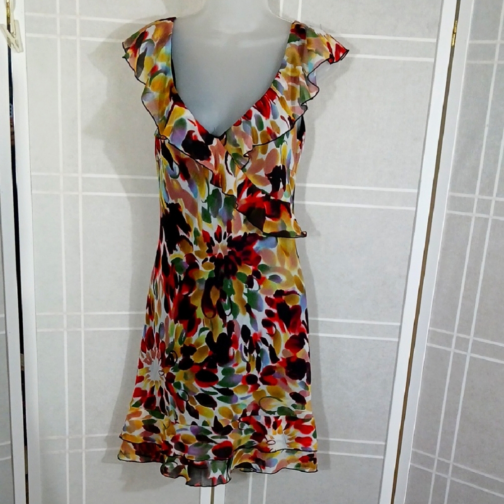 Lily Multicolor Floral Ruffle V-Neck Mini Dress